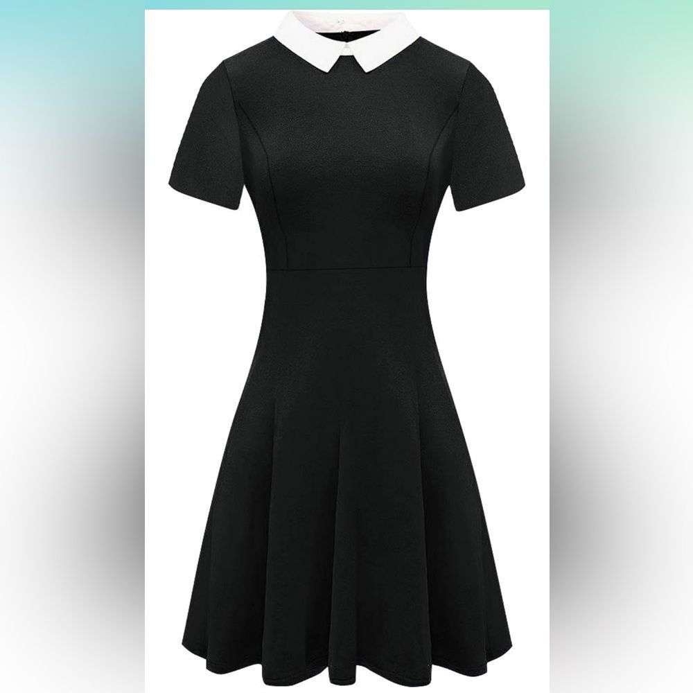 Black Collar Flare Skater Dress M